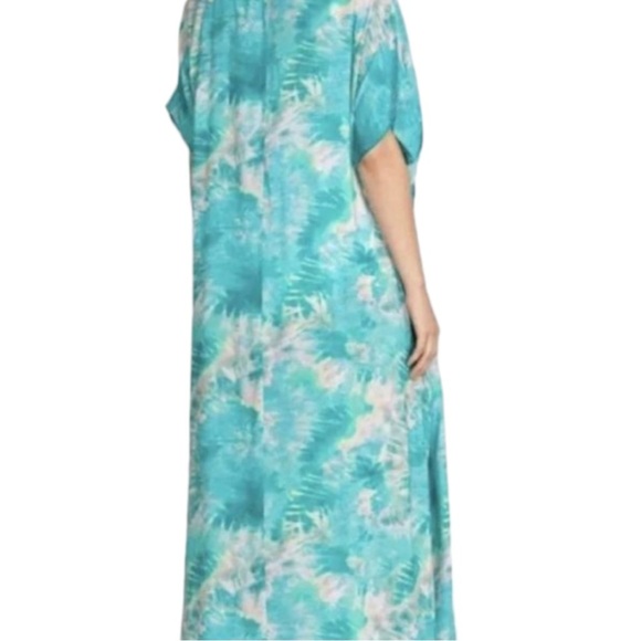 Johnny Was Calme Dress V-Neck Kaftan Maxi Turquoise Tie Dye Size Small / Medium - Picture 3 of 7